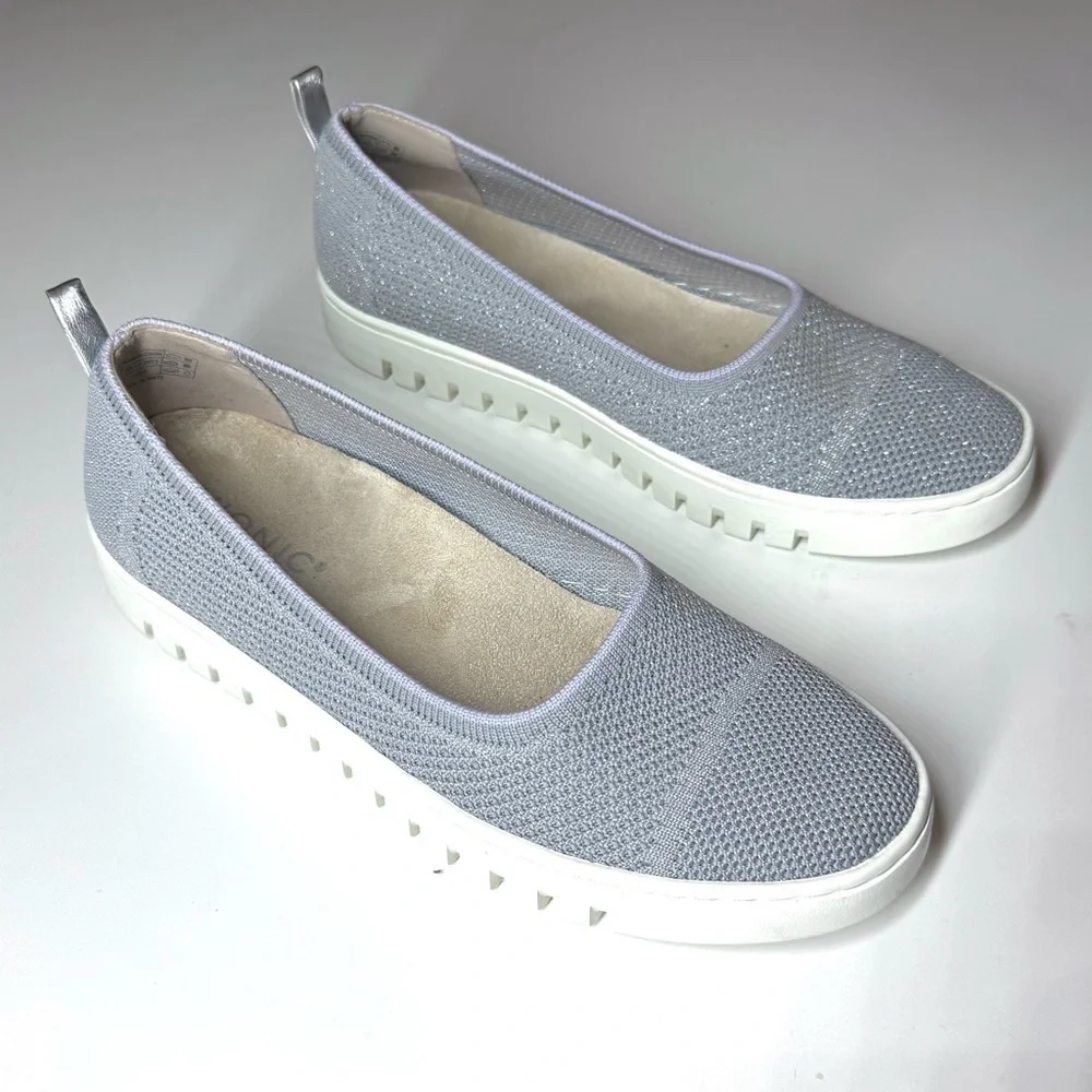 Vionic Womens Uptown Skimmer Shimmer Gray Knit Slip-on Comfort Shoes Size 7.5